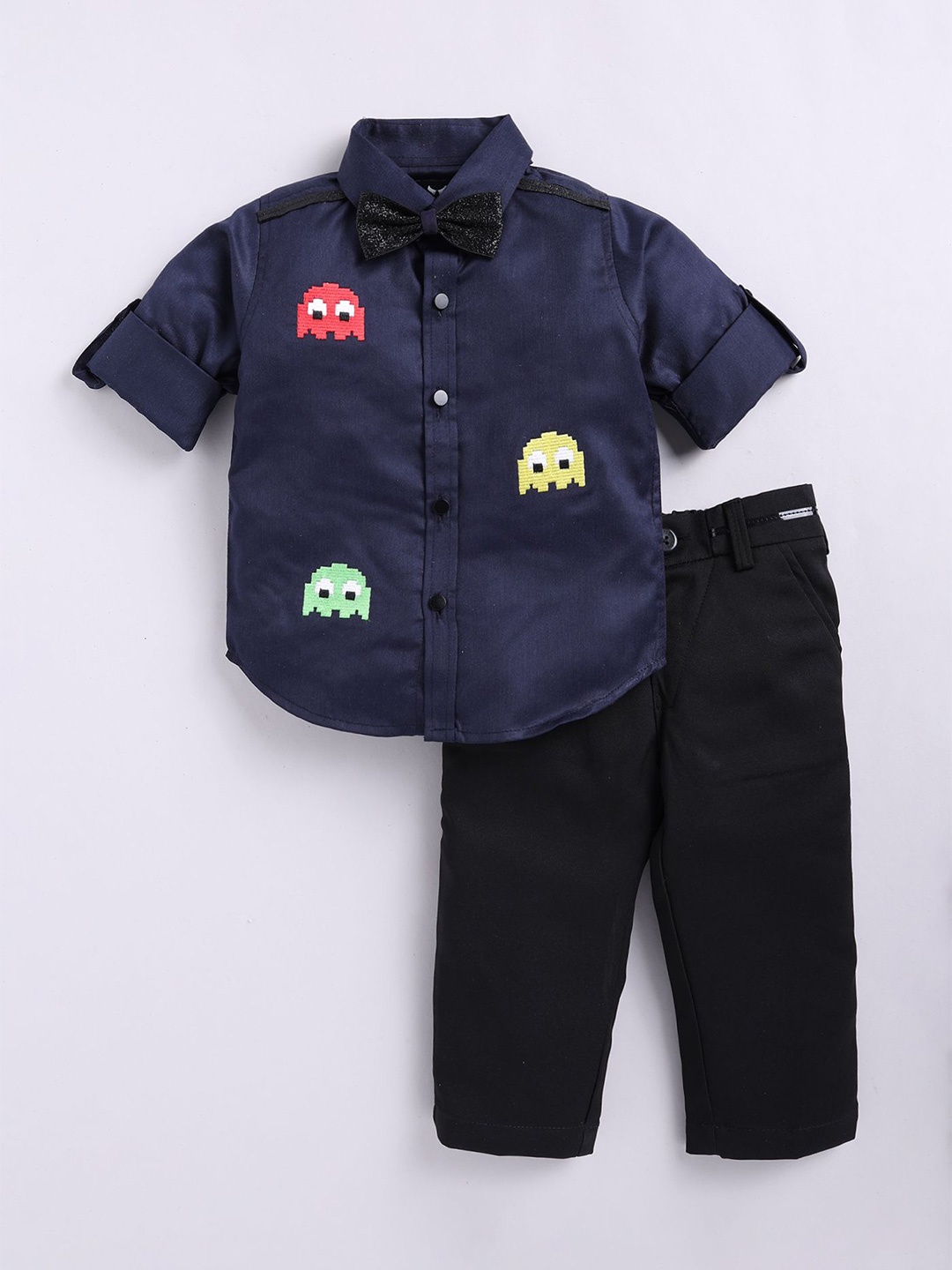 

LITTLE COLLARS Boys Printed Shirt with Trousers, Blue