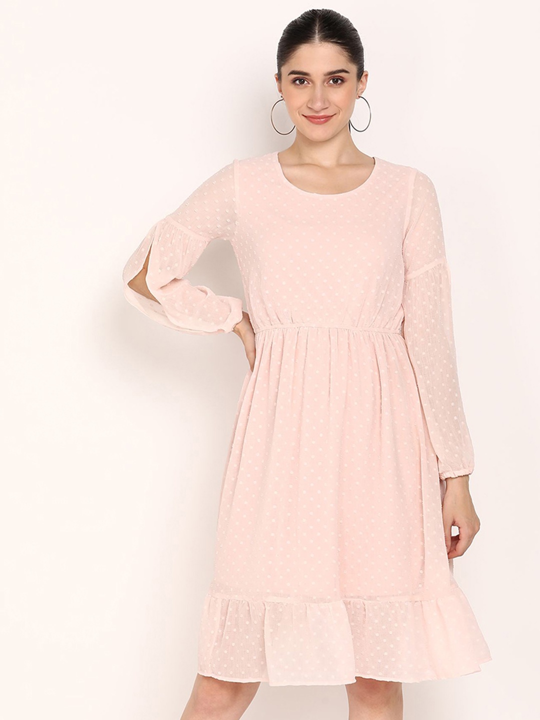 

DODO & MOA Georgette Fit & Flare Dress, Peach