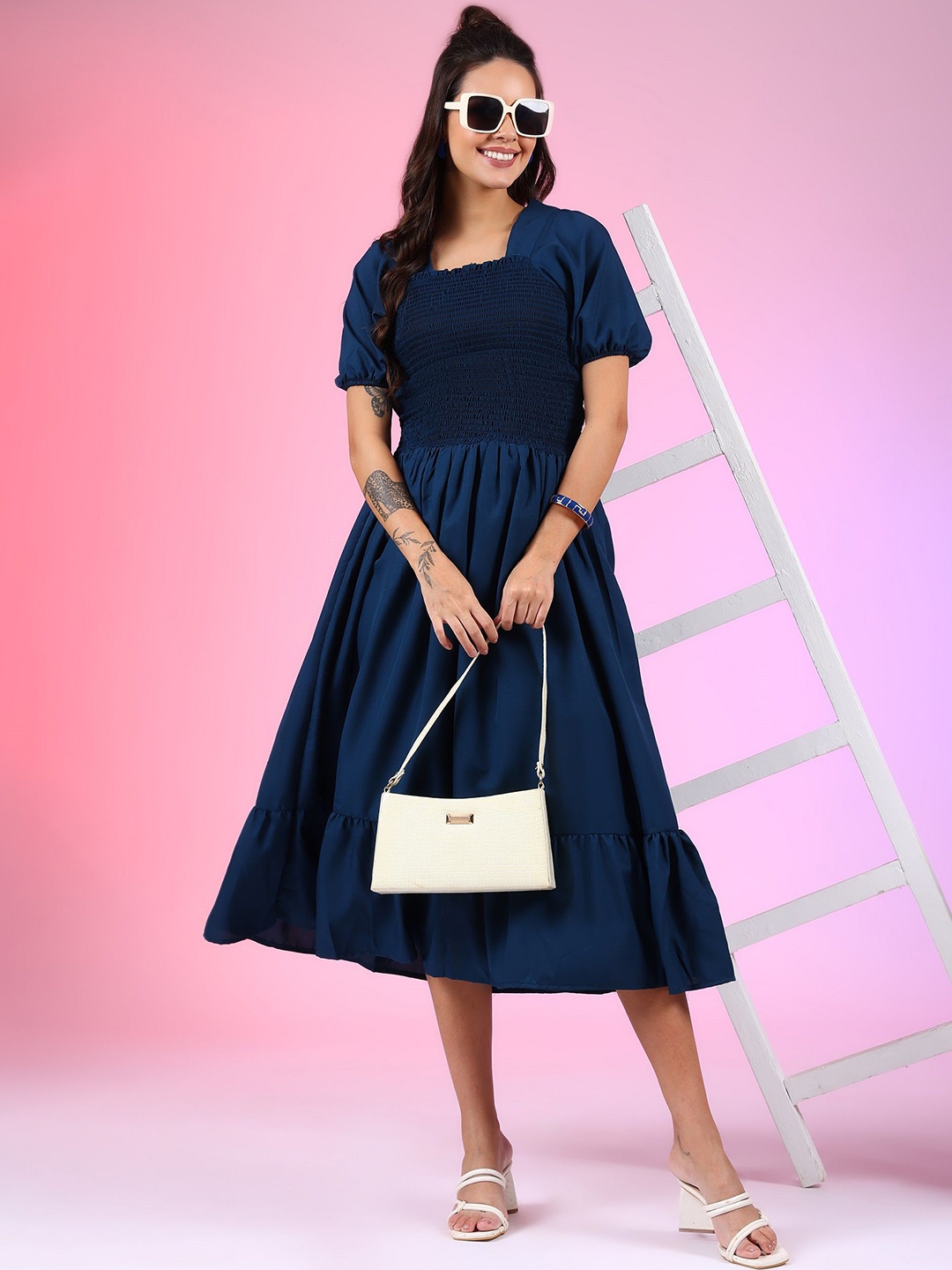 

Femvy Crepe Fit & Flare Dress, Blue