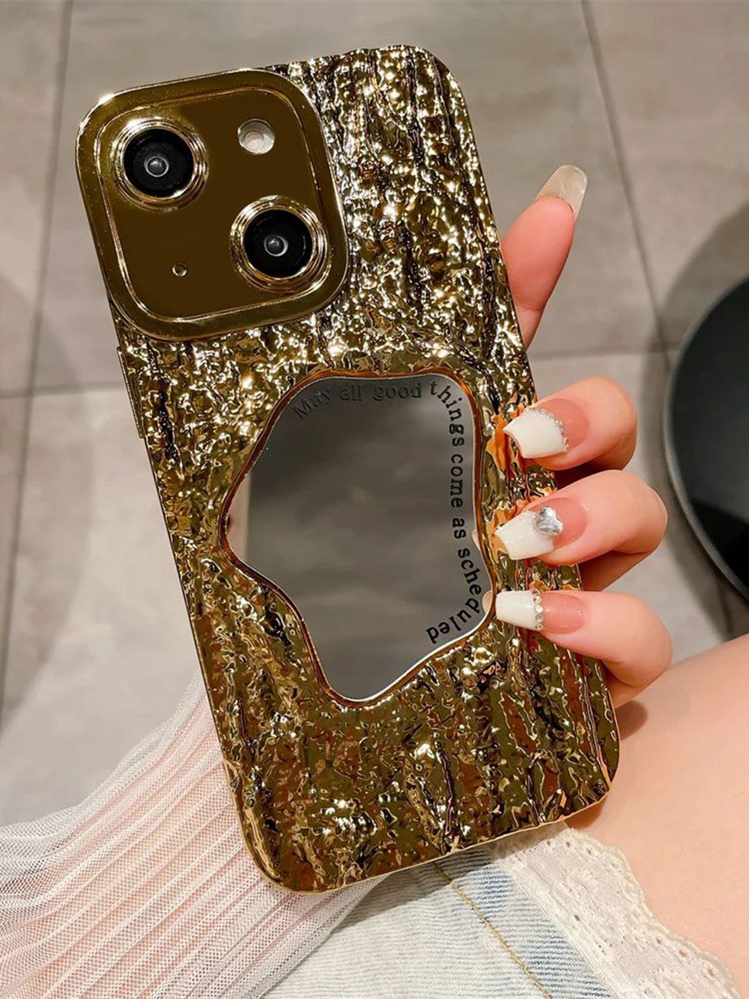 

Luxury Kase Geometric Printed iPhone 15 Back Case Mobile Accessories, Gold