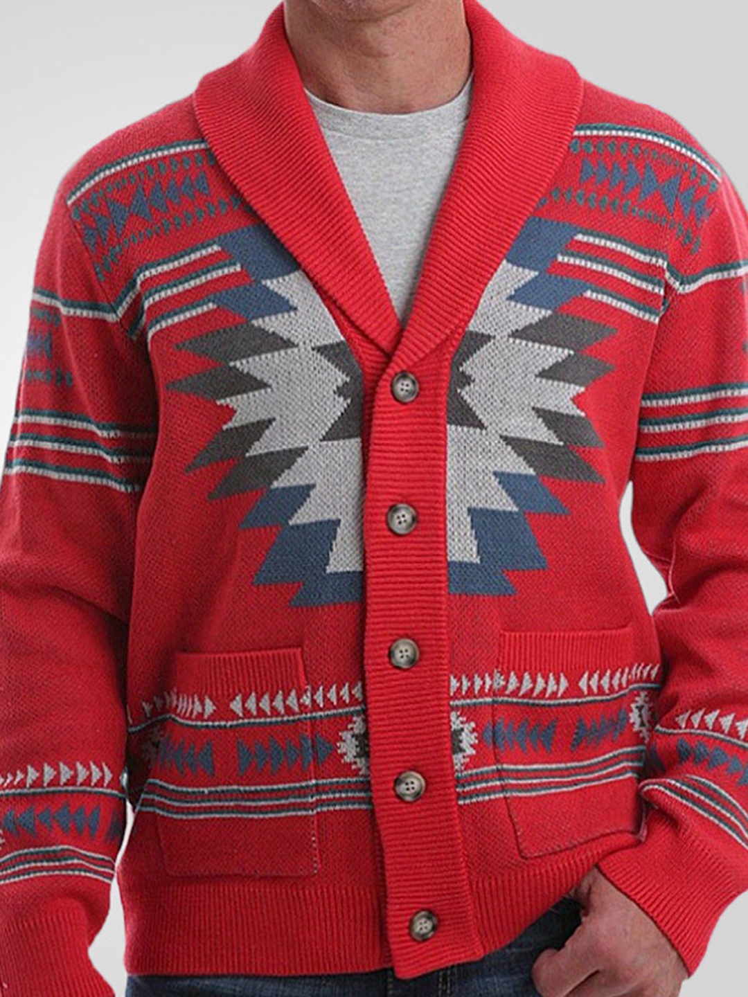 

Mast & Harbour Men Printed Cardigan, Red