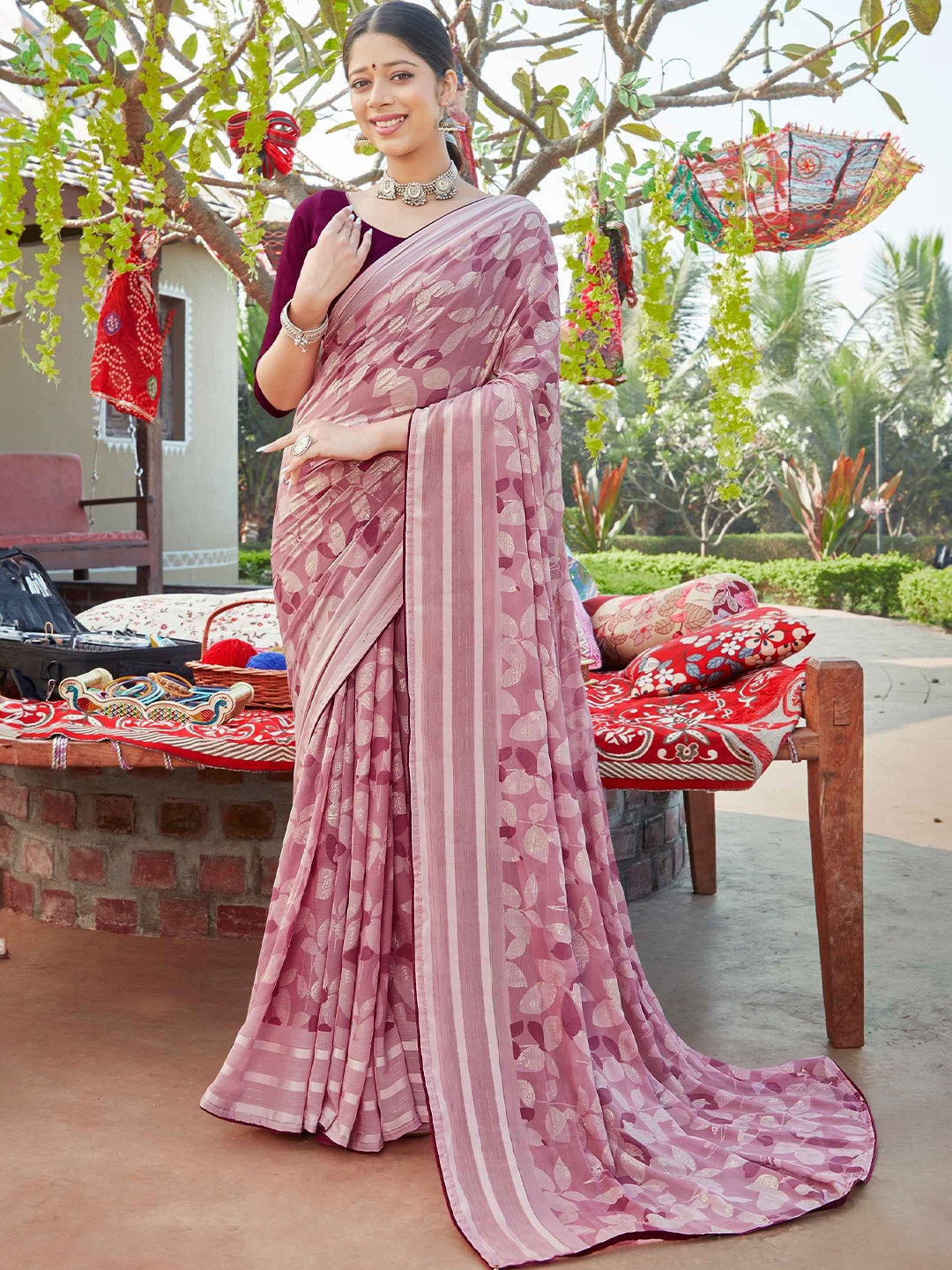 

A.V.M Prints Printed Pure Chiffon Saree, Mauve