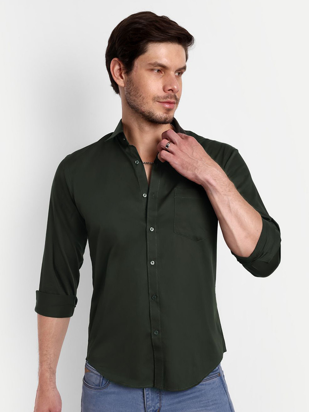 

Lewogle Men Opaque Casual Shirt, Green