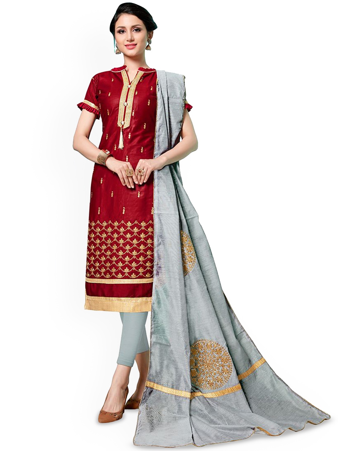 

Maroosh Embroidered Unstitched Dress Material, Maroon