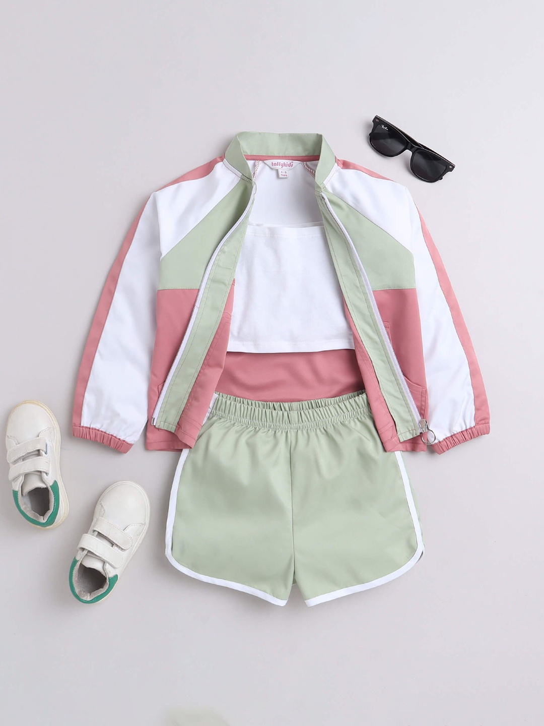 

taffykids Girls Colourblocked Coat with Shorts, Pink