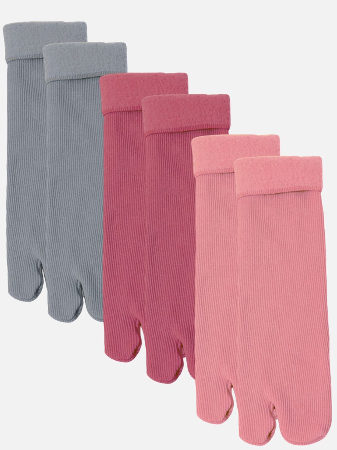 

FIMS Women Pack Of 3 Striped Calf Length Thumb Socks, Pink