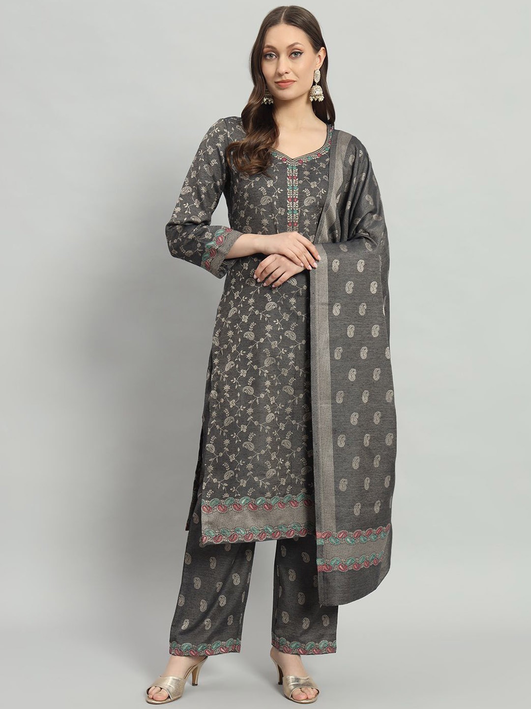 

Safaa Viscose Rayon Unstitched Dress Material, Grey