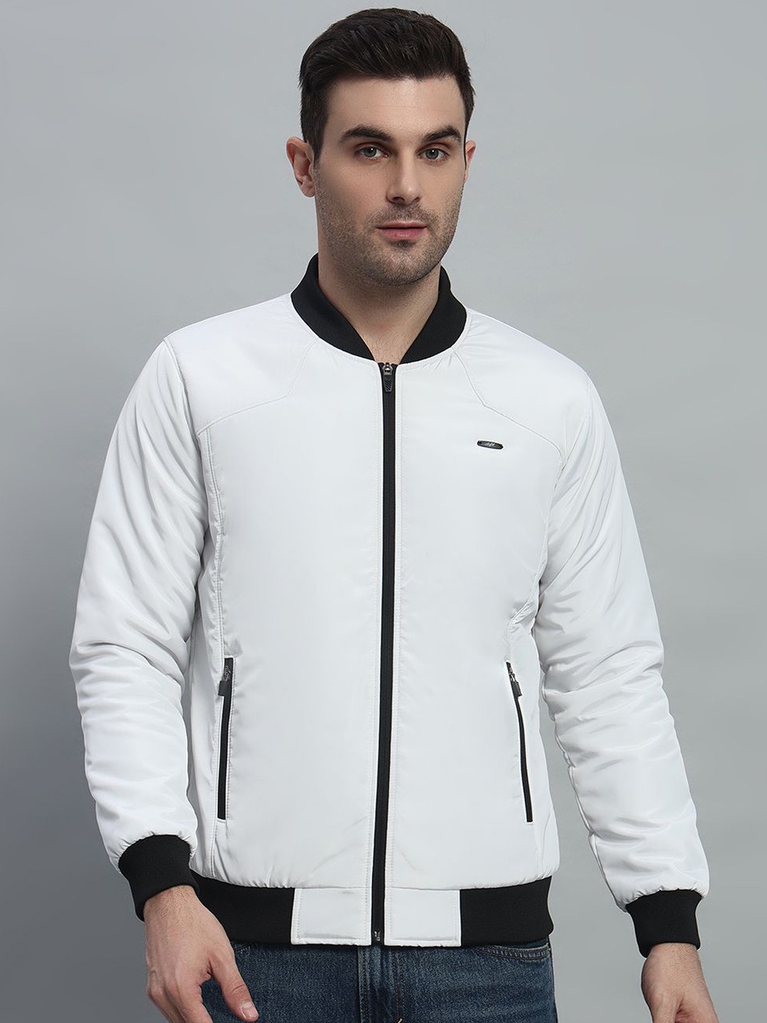 

AR-FIT Men Water Resistant Zip Detail Bomber Jacket, White