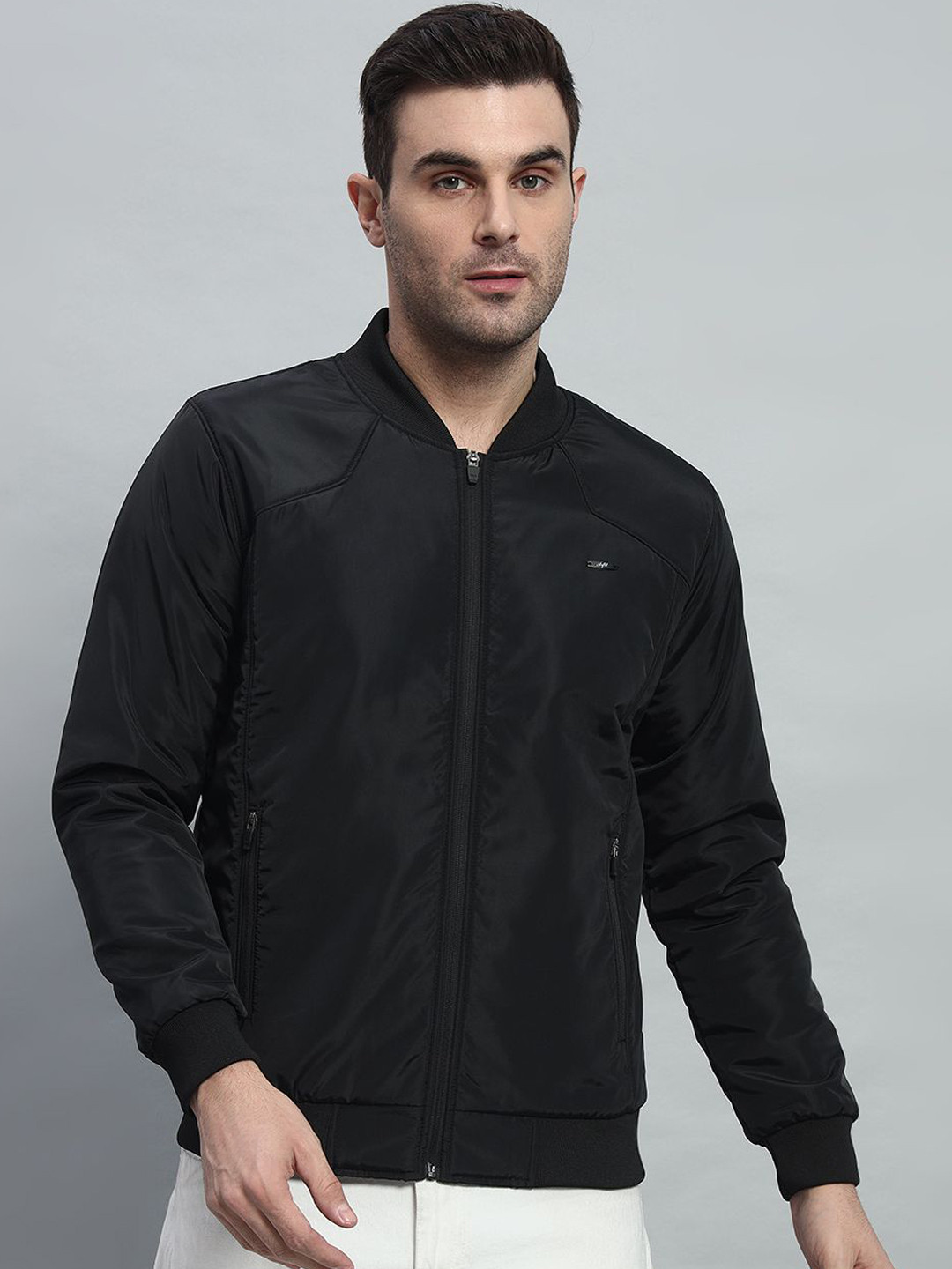 

AR-FIT Men Water Resistant Zip Detail Bomber Jacket, Black