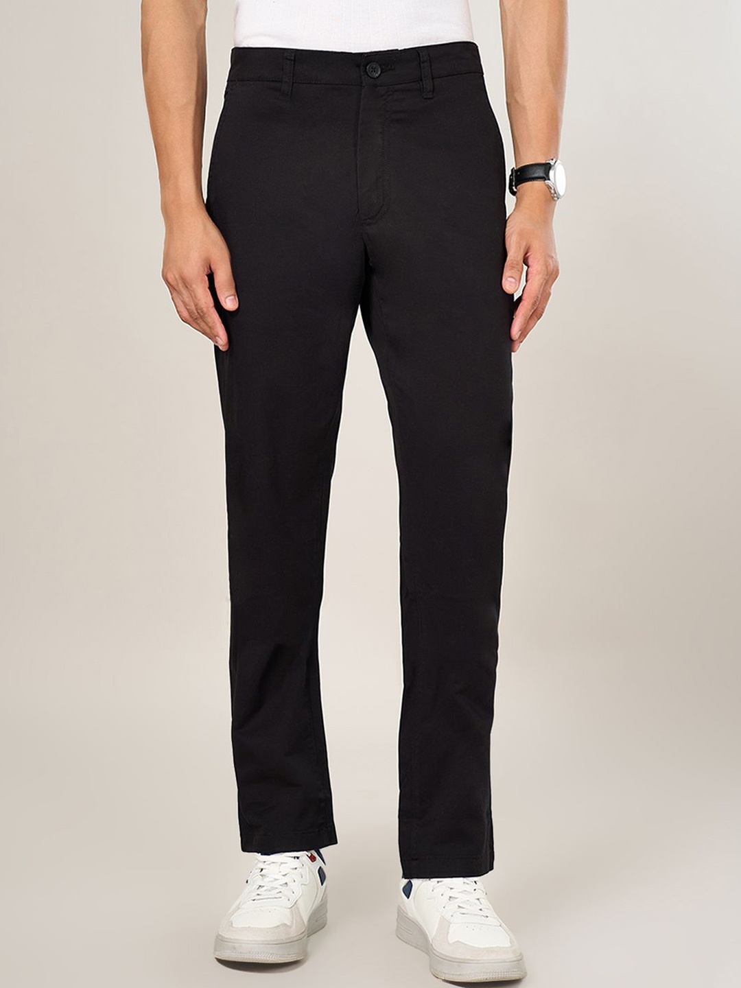 

BYFORD by Pantaloons Men Cotton Slim Fit Chinos Trousers, Black