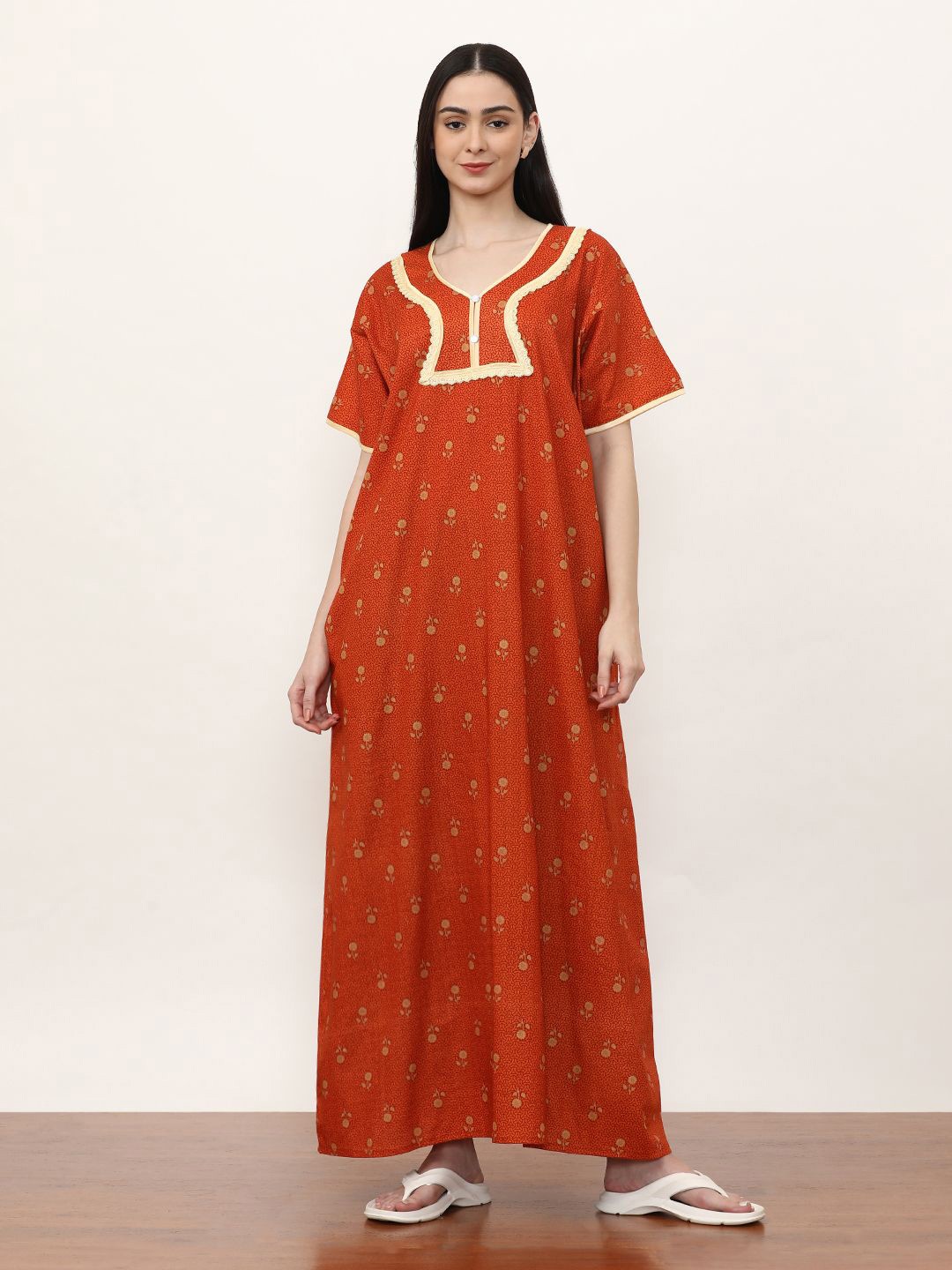 

Jaipur Kurti Printed Maxi Nightdress, Orange