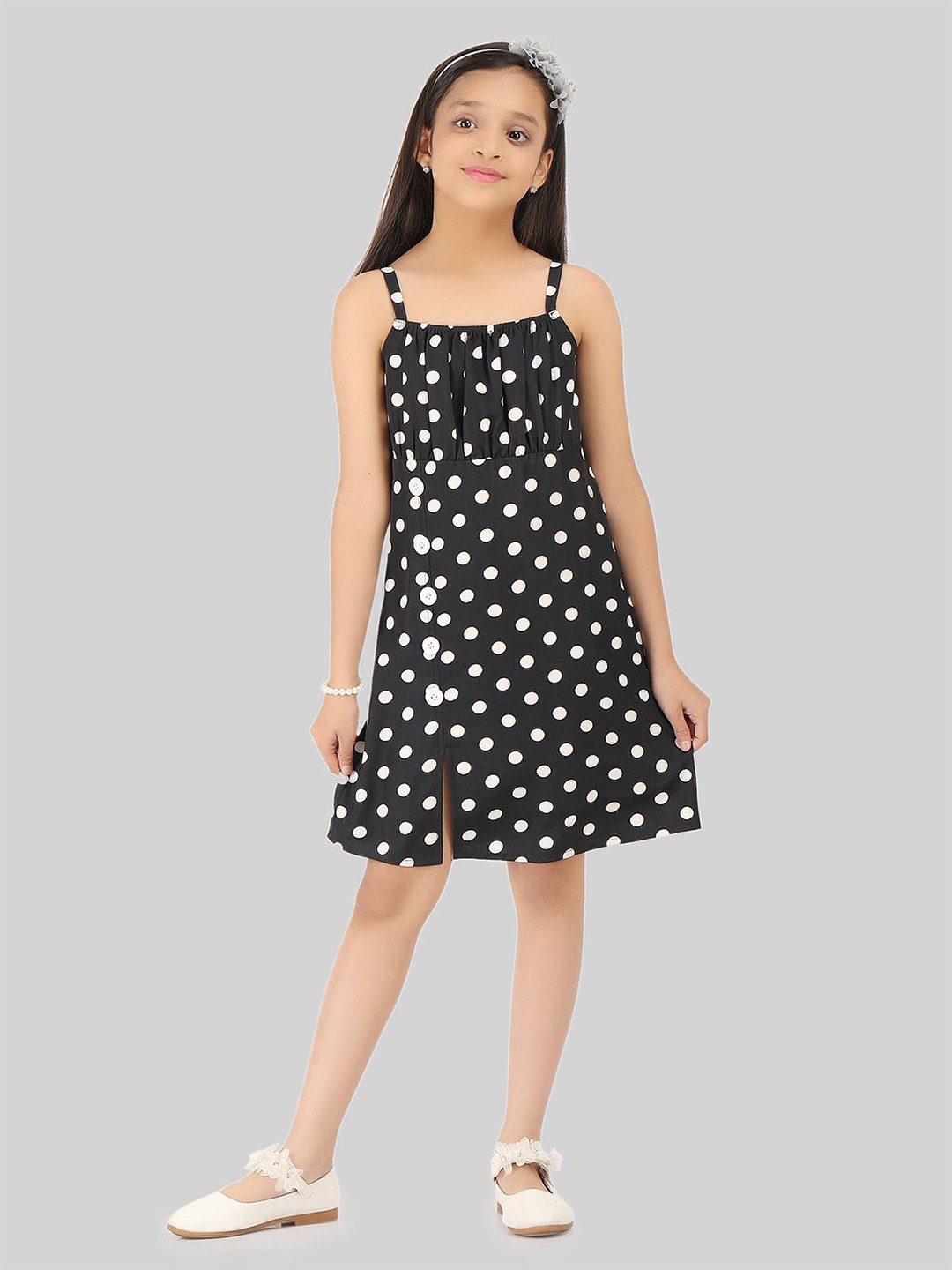 

BEING NAUGHTY Polka Dot Print Layered A-Line Dress, Black