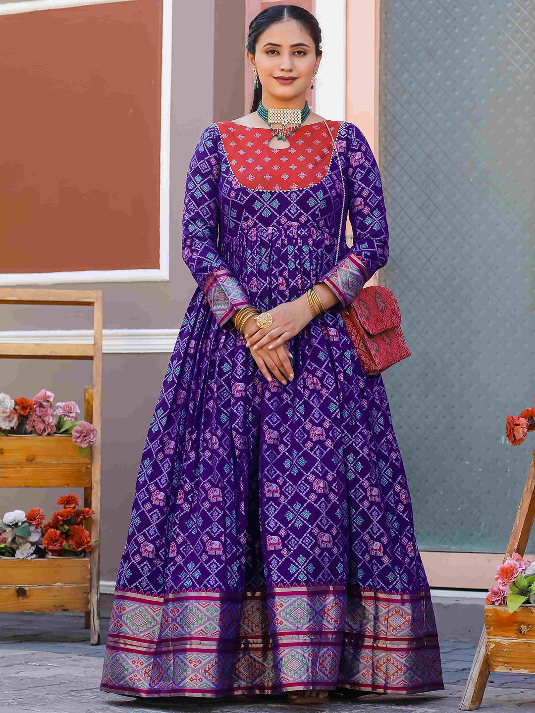 

DEVATITHI Printed Silk Gown Maxi Dress, Violet