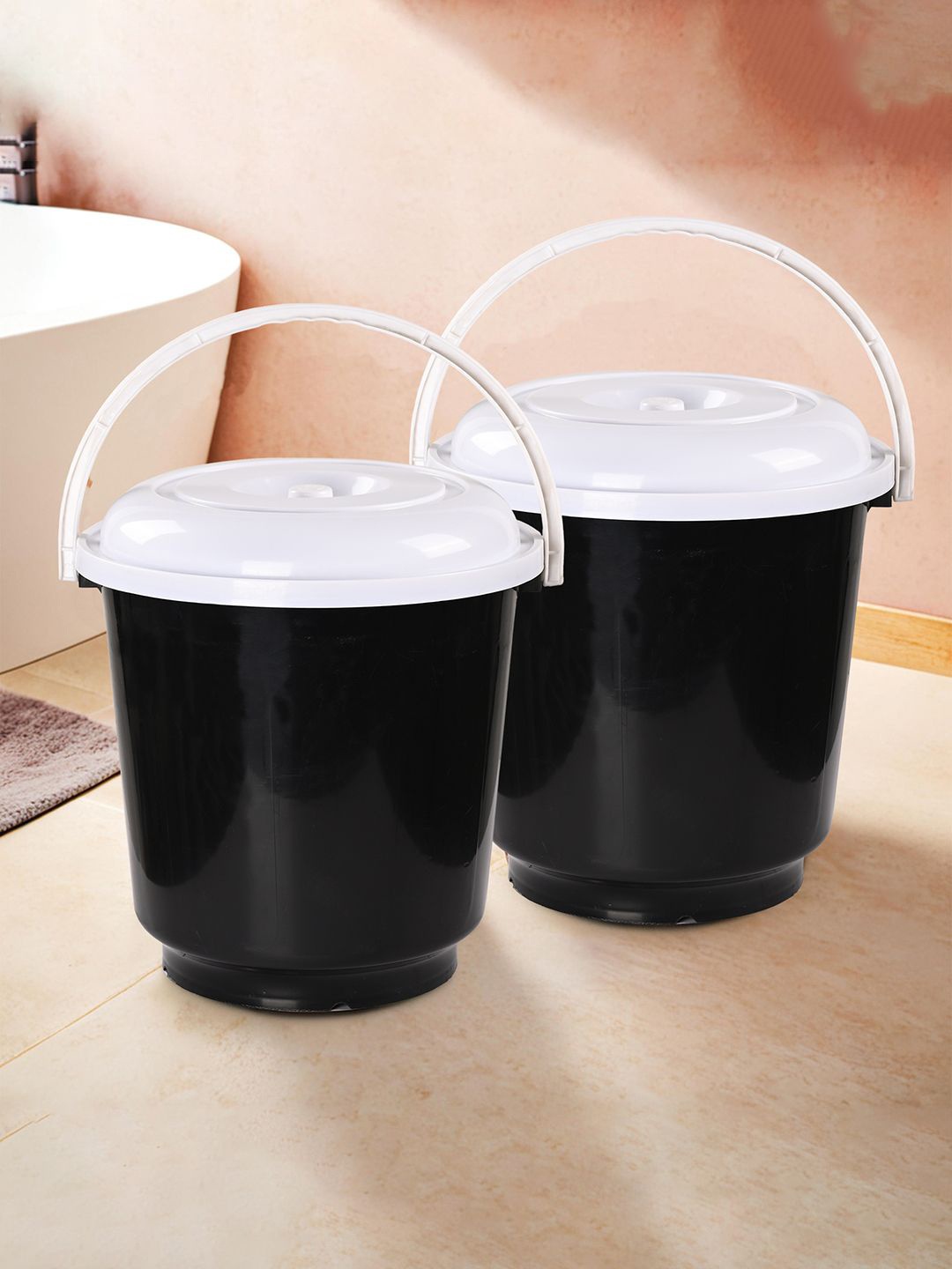 

Kuber Industries White & Black 2 Pieces Bathroom Buckets-18 Litres