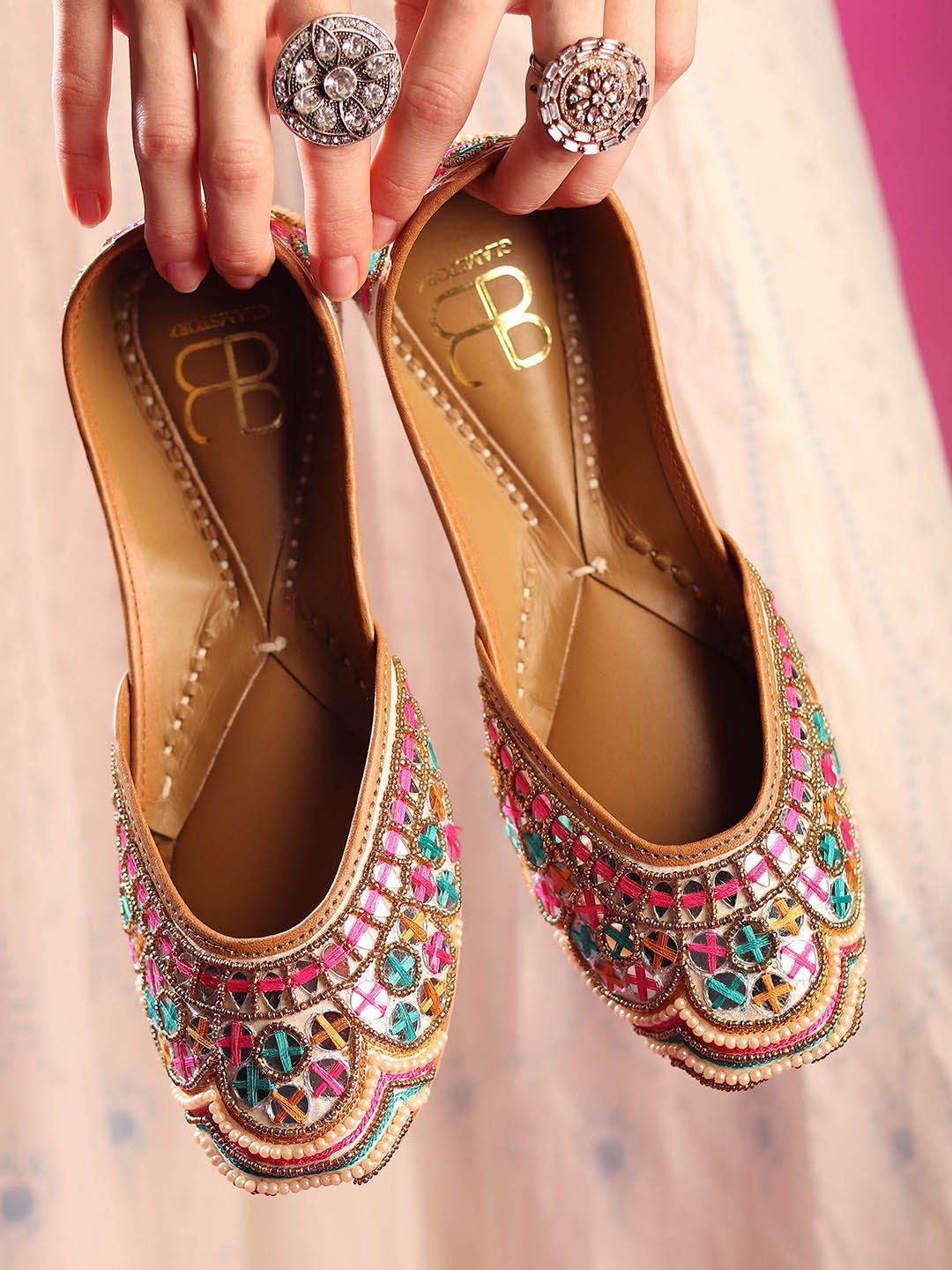 

GLAM STORY Women Embellished Ethnic Mojaris with Bows Flats, Multi