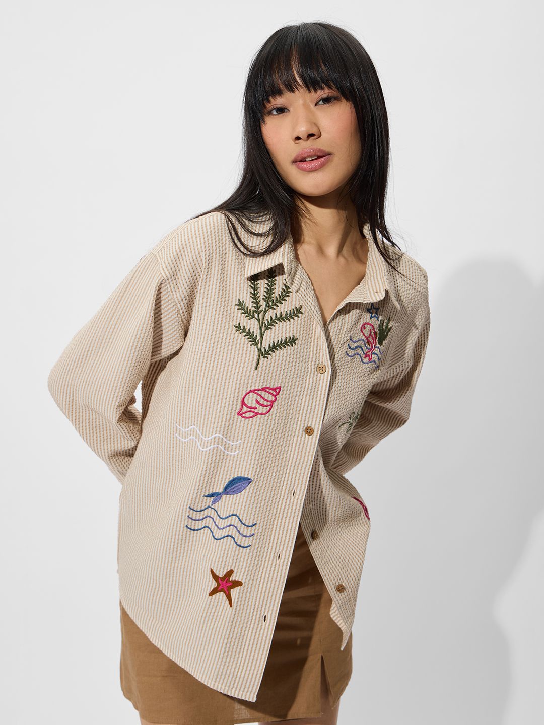 

The Souled Store Women Opaque Printed Casual Shirt, Beige