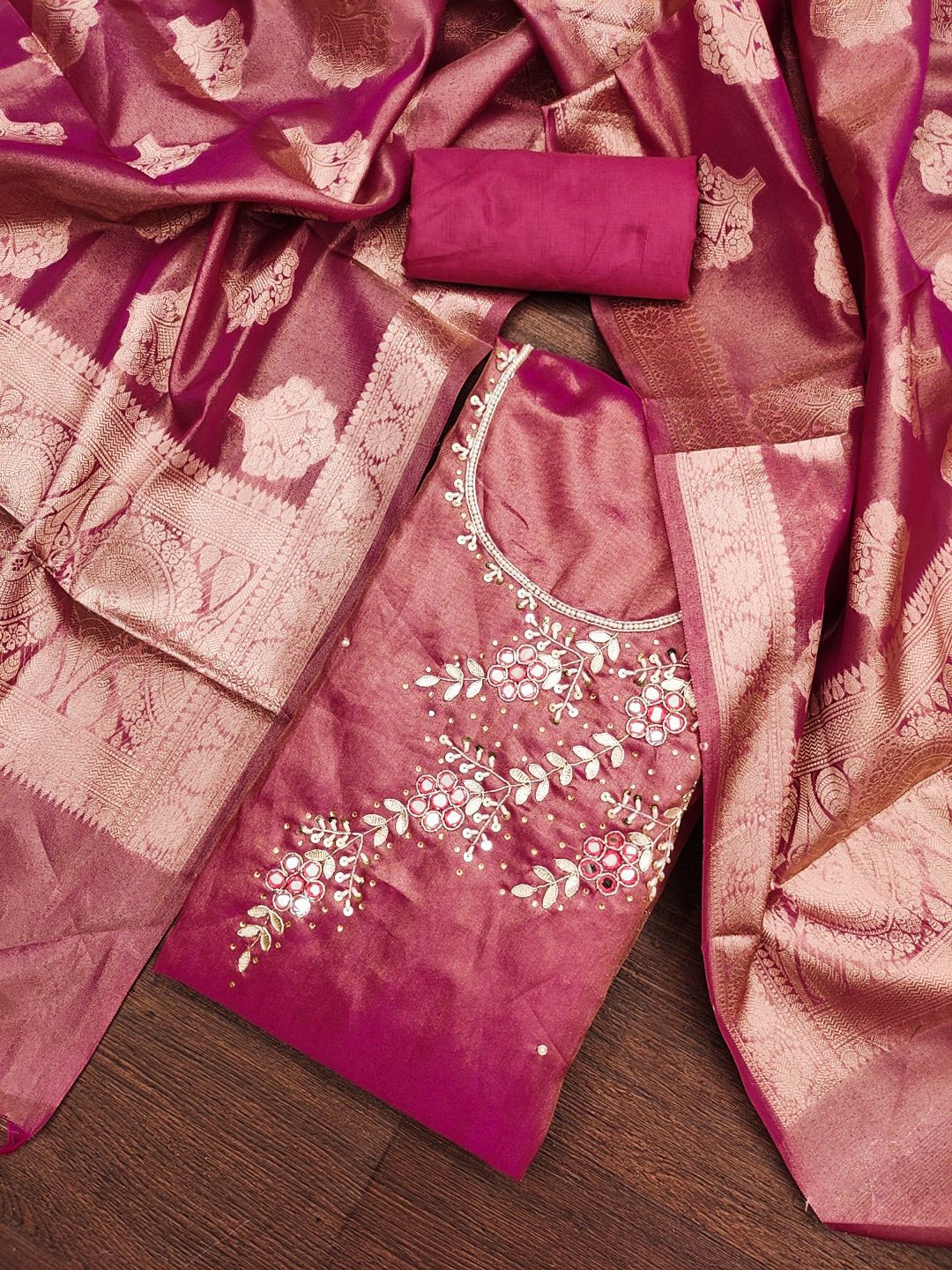 

Maroosh Embellished Unstitched Dress Material, Pink