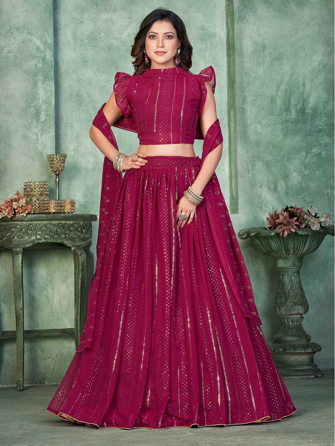 

Warthy Ent Embroidered Thread Work Semi-Stitched Lehenga & Unstitched Blouse With Dupatta, Pink
