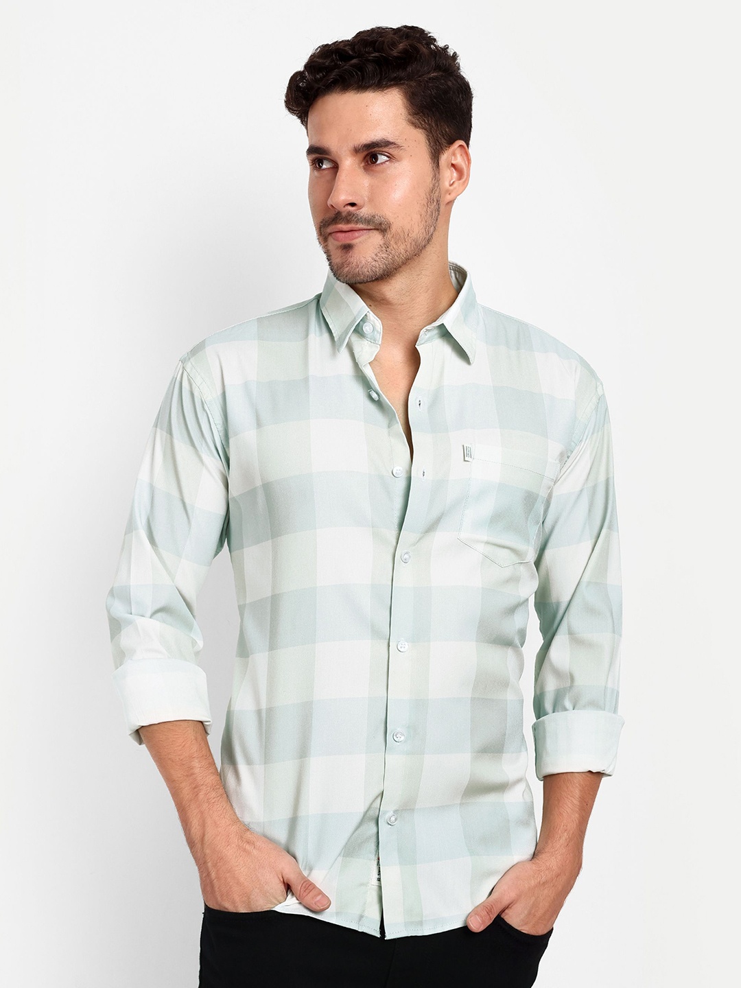

Lewogle Men Opaque Printed Casual Shirt, Blue