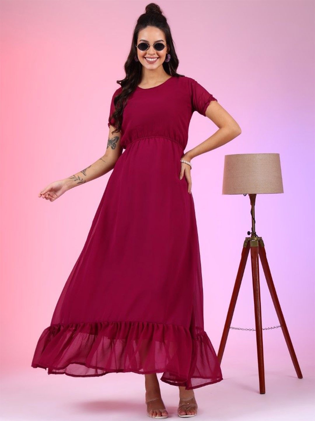 

Femvy Georgette Fit & Flare Maxi Dress, Magenta