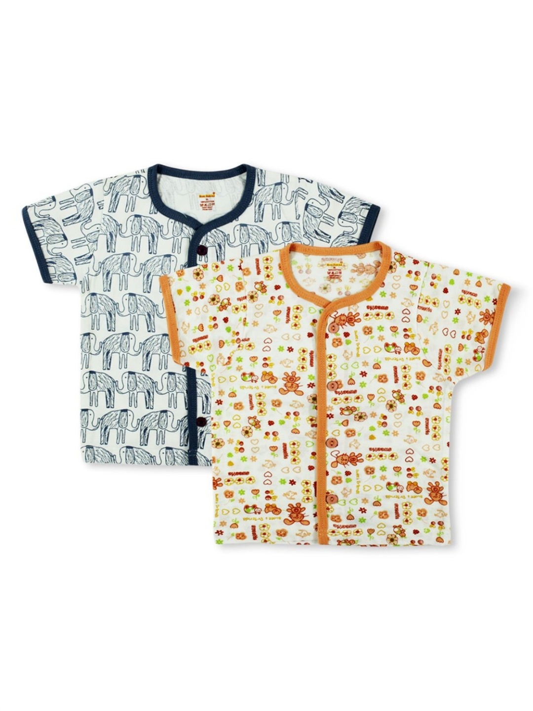 

Born Babies Kids Pack Of 2 Conversational Printed Pure Cotton T-shirt, Blue