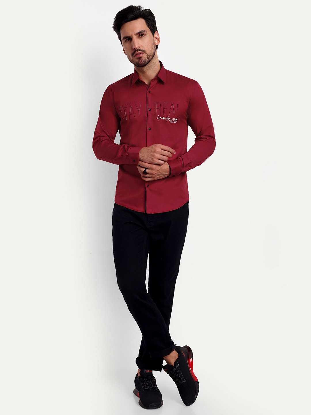

Lewogle Men Opaque Casual Shirt, Maroon