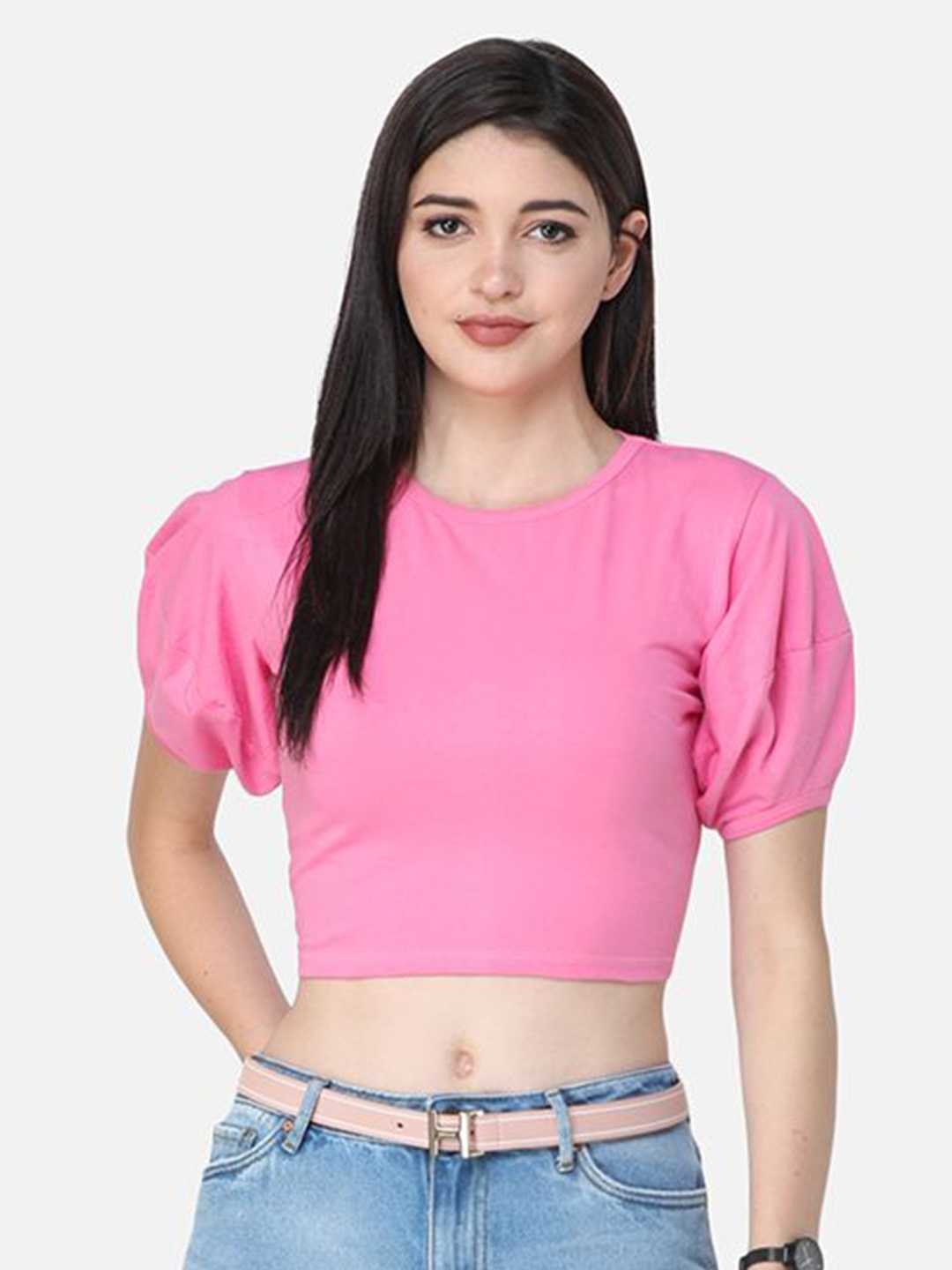 

SCORPIUS Puff Sleeve Crop Top, Pink