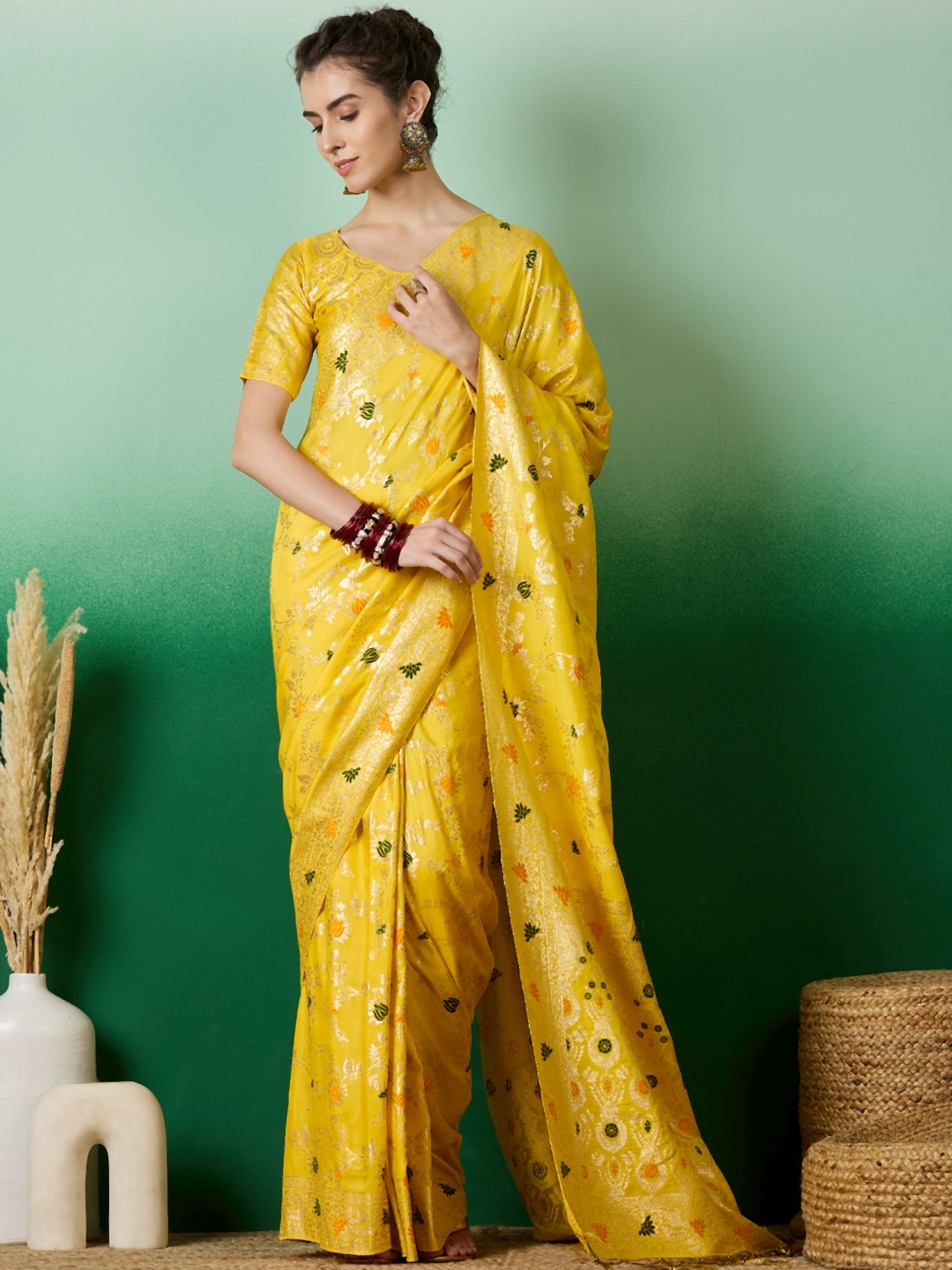 

A.V.M Prints Woven Design Zari Saree, Yellow