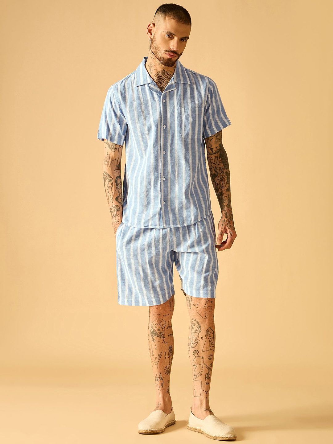 

AKS Striped Pure Cotton Shirt & Shorts Co-Ords, Blue