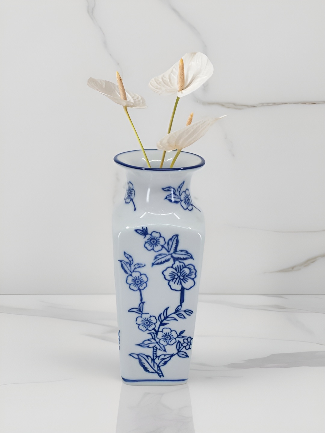 

The Decor Lane White & Blue Floral Printed Ceramic Pottery Vase