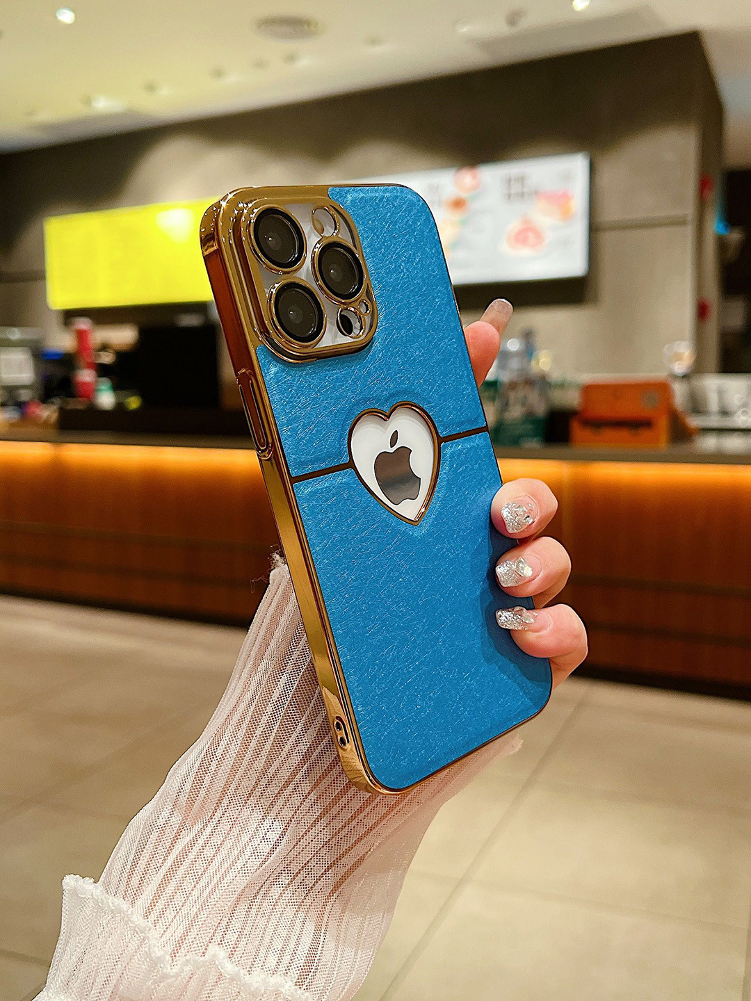 

Luxury Kase Textured Printed iPhone 14 Pro Back Case, Blue