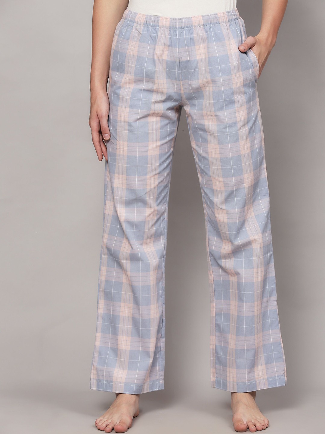 

BStories Checked Pure Cotton Lounge Pants, Blue
