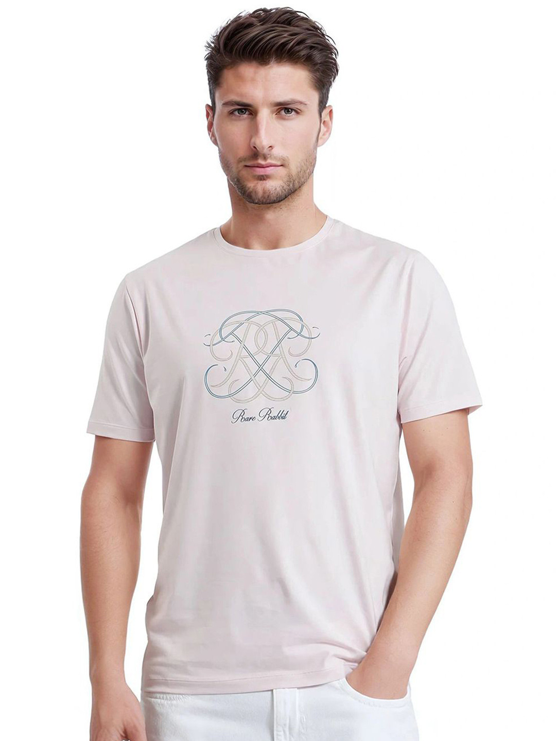

RARE RABBIT Men Typography Printed Applique T-shirt, Pink