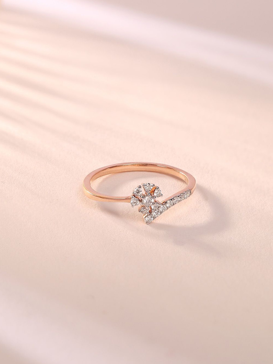 

Mia by Tanishq Whimsical Flower 14K Gold & Diamond Finger Ring -1.58 gm, Rose