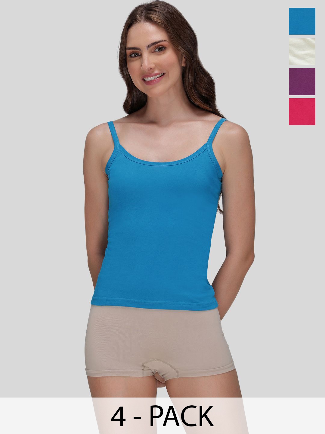 

AMUL COMFY Pack Of 4 Non-Padded Pure Cotton Camisoles, Blue