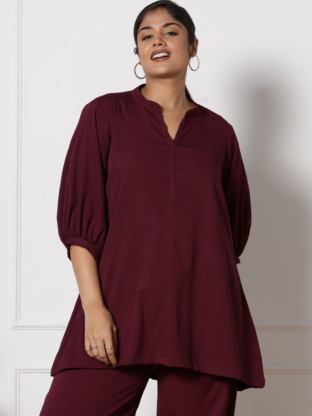 

LetsDressUp Mandarin Collar Longline Top, Burgundy