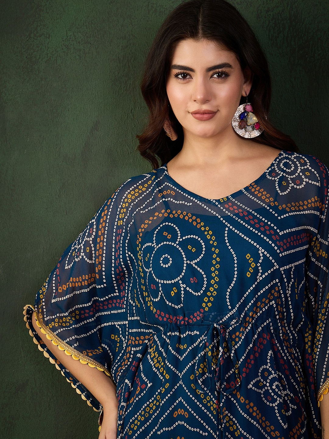 

Sangria Bandhani Printed Kaftan Ethnic Dress, Blue