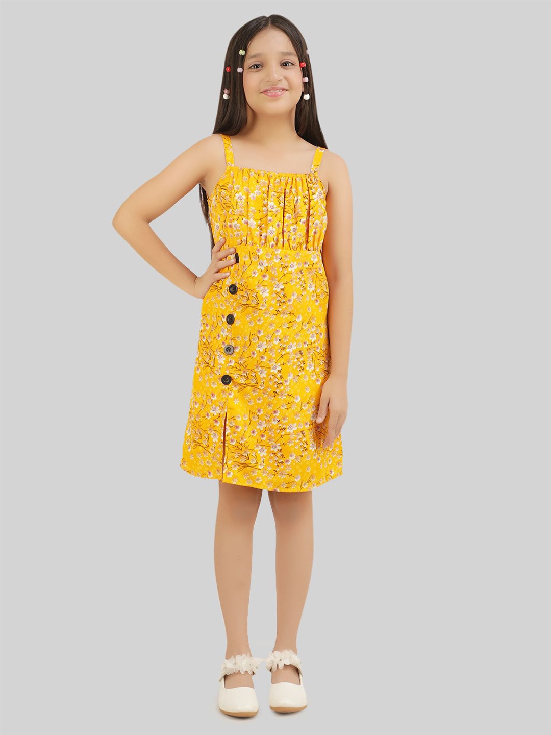 

BEING NAUGHTY Floral Print Crepe Fit & Flare Dress, Yellow