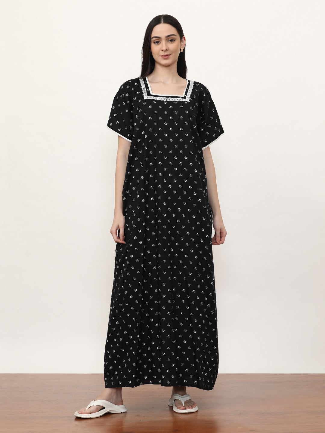 

Jaipur Kurti Printed Maxi Nightdress, Black