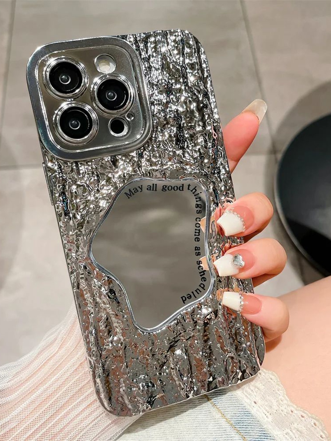 

Luxury Kase Solid Printed iPhone 13 Pro Max Back Case Mobile Accessories, Silver