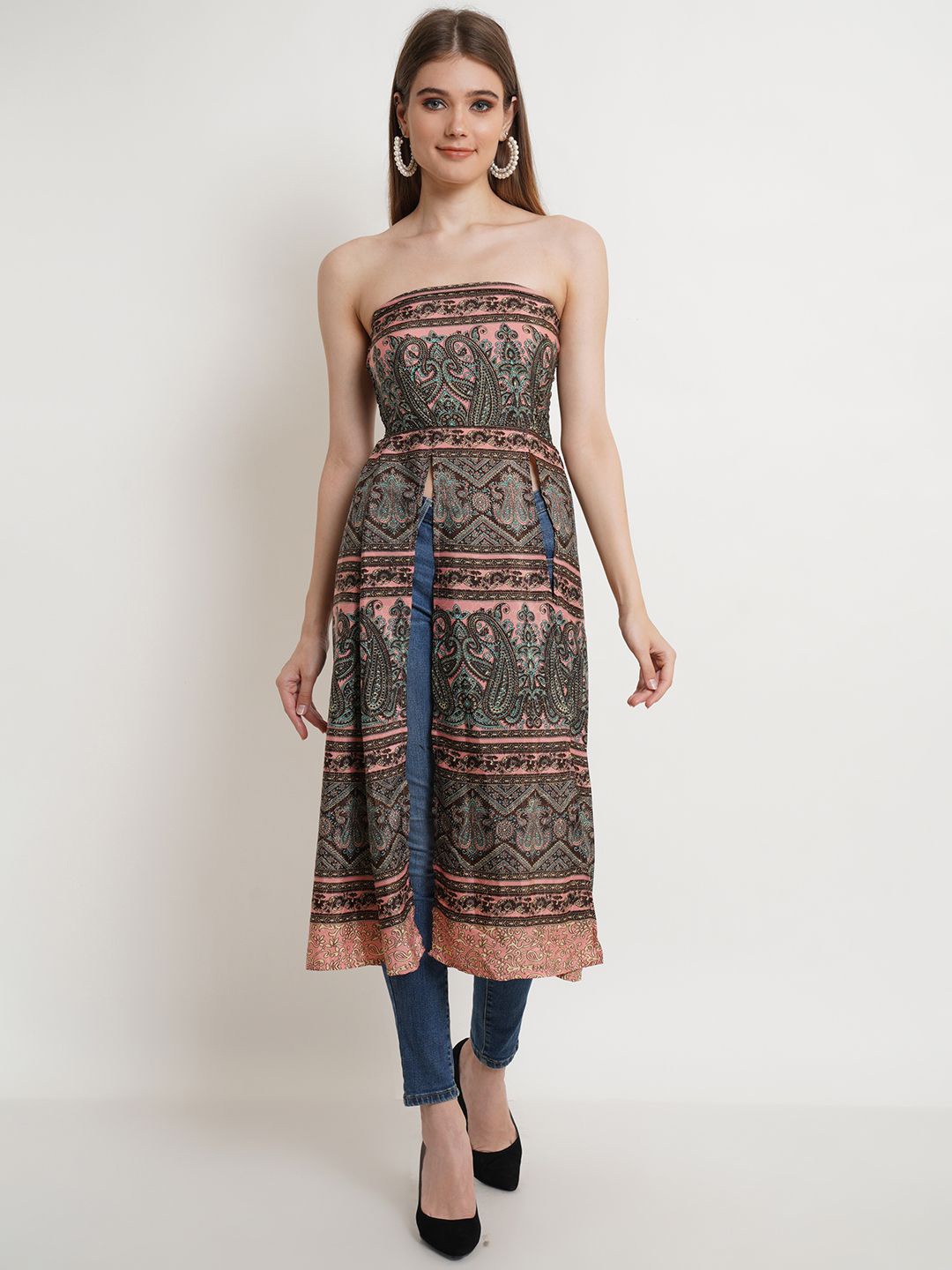 

DODO & MOA Ethnic Motifs Print Georgette A-Line Midi Dress, Multi