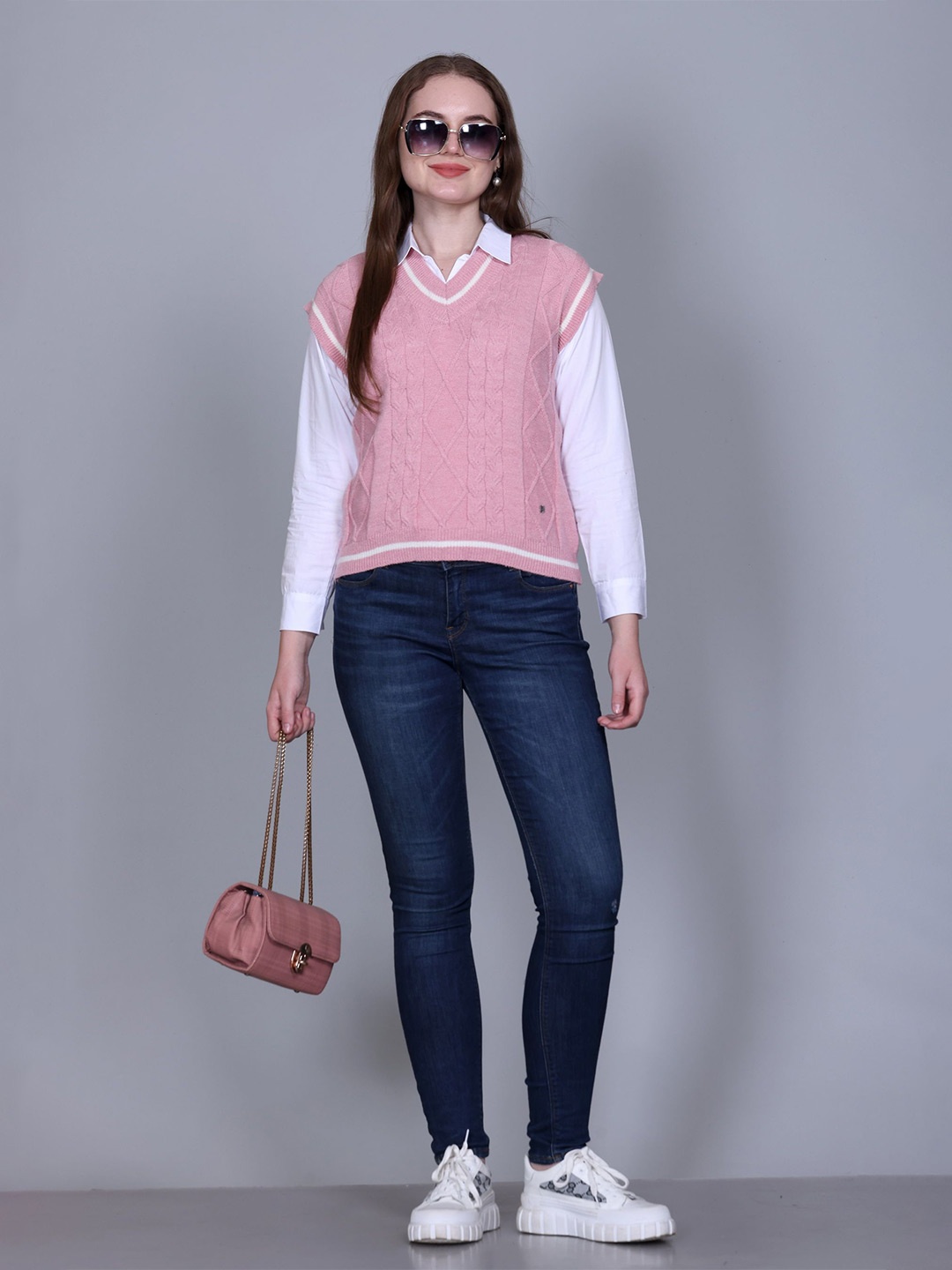 

GOSHA & MAU Women Cable Knit Sweater Vest, Pink