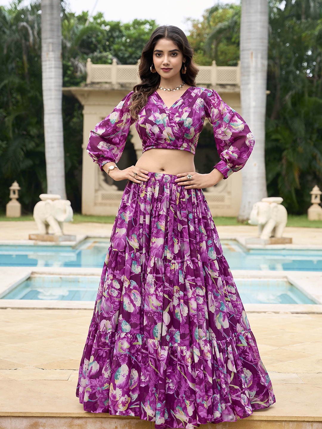 

LOOKNBOOK ART Printed Ready to Wear Lehenga &, Purple