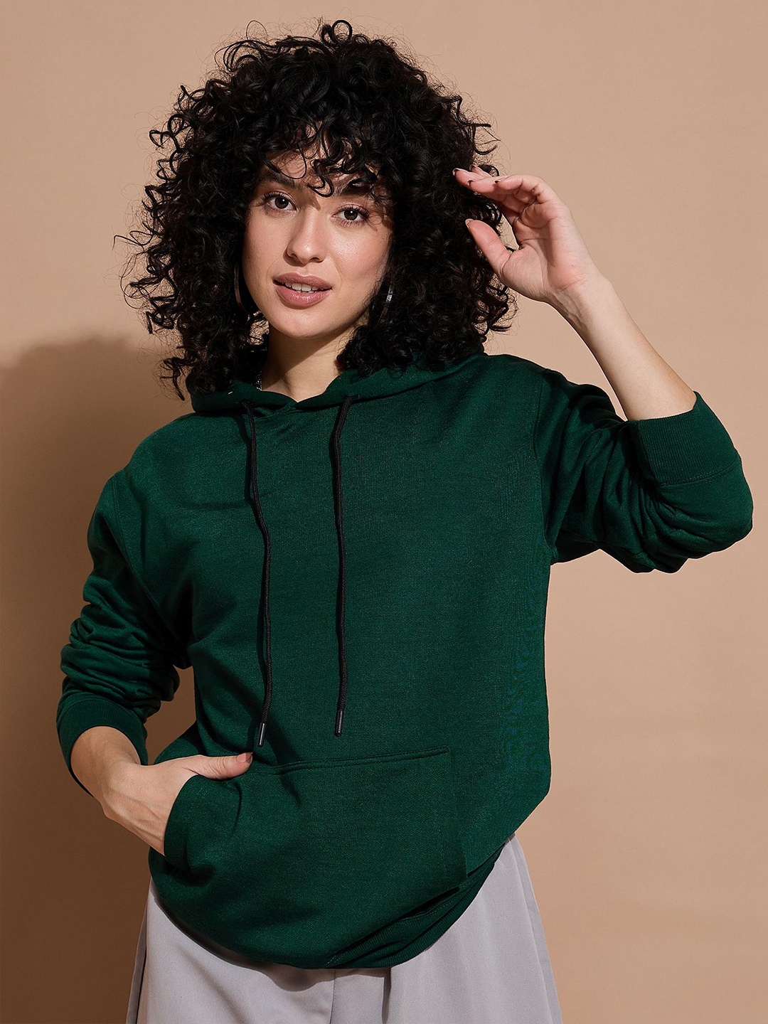 

The Roadster Lifestyle Co Women Loose Fit Hooded Sweatshirt, Green