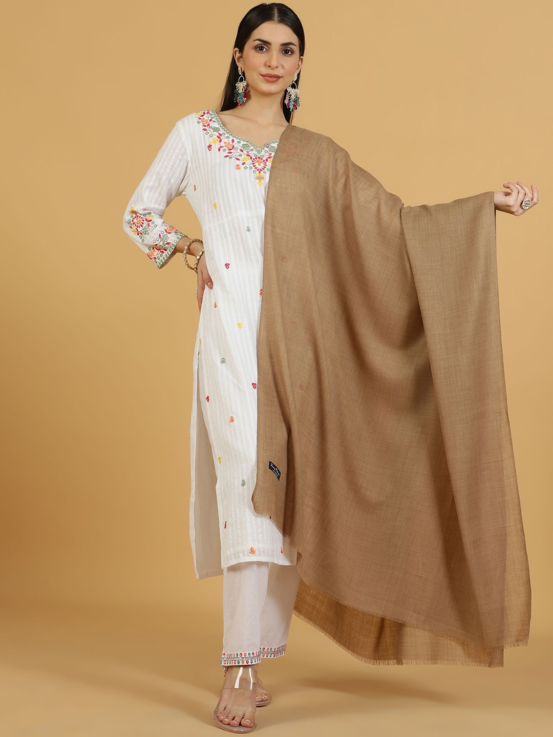 

La Vastraa Women Woven Design Shawl, Brown