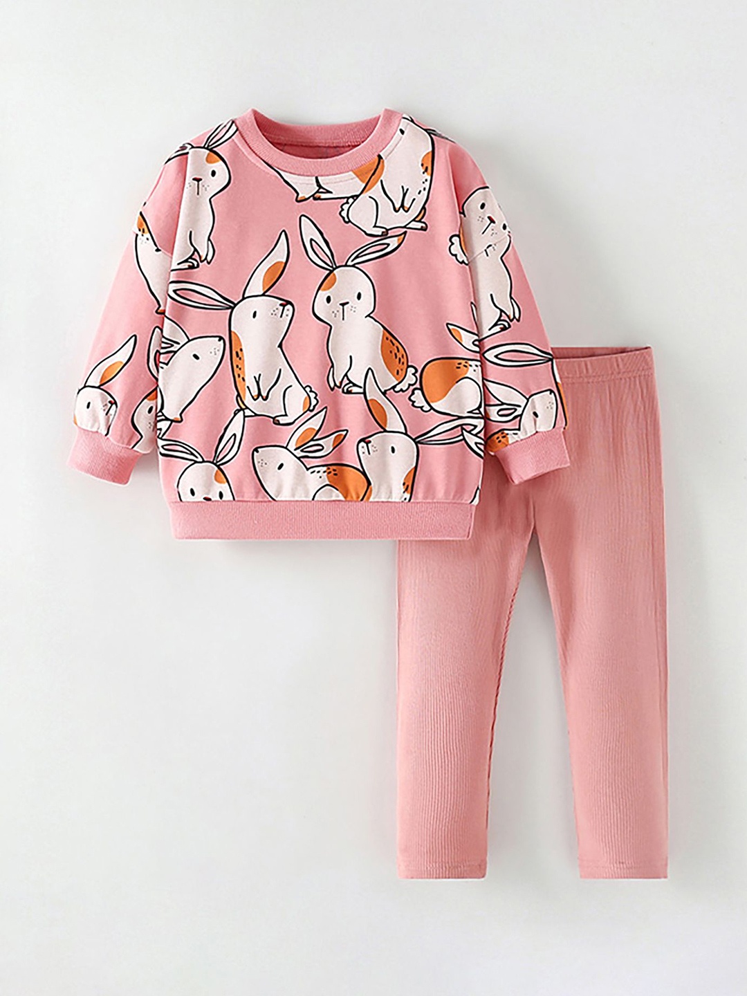 

LULU & SKY Girls Printed Pure Cotton Night suit, Pink