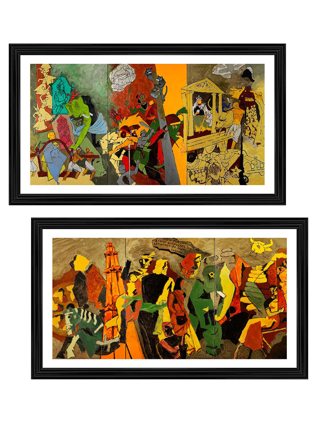 

Adventures India Orange & Green 2 Pieces Wooden Painting Wall Arts