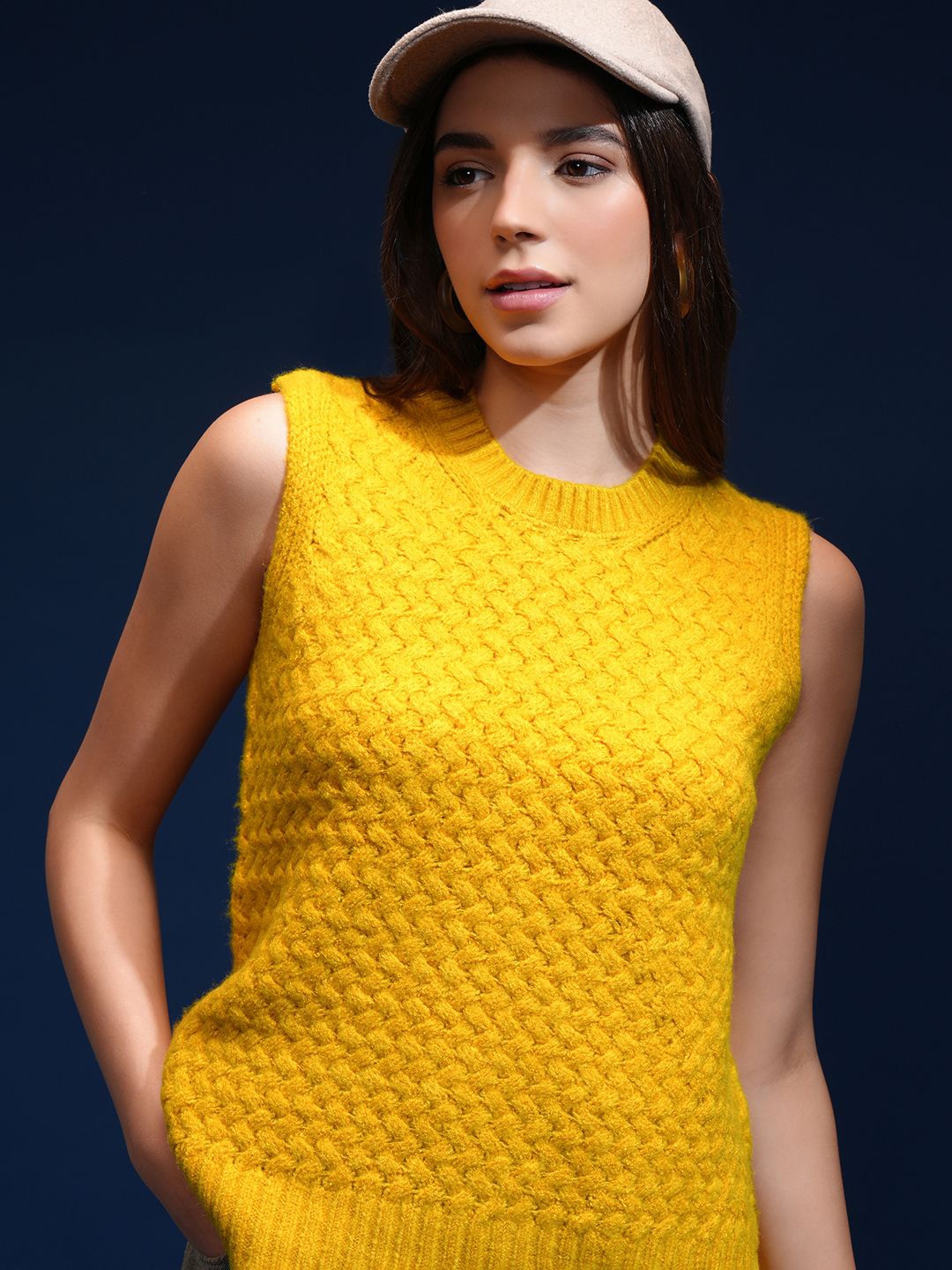 

Tokyo Talkies Women Cable Knit Pullover, Yellow