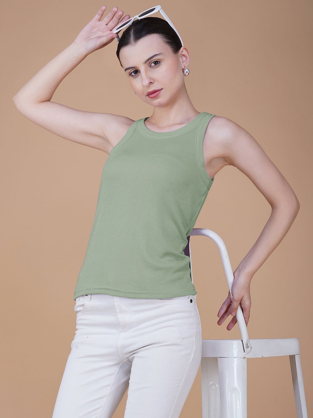 

Lagashi Women Ribbed Cotton Tank Top, Green