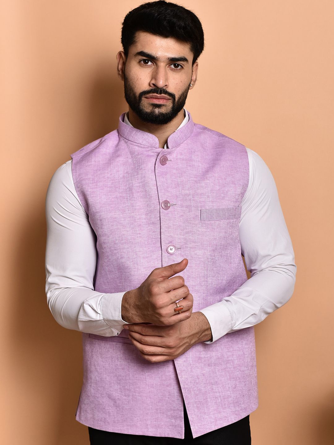 

PRINTINDIA Men Mandarin Collar Nehru Jacket, Lavender